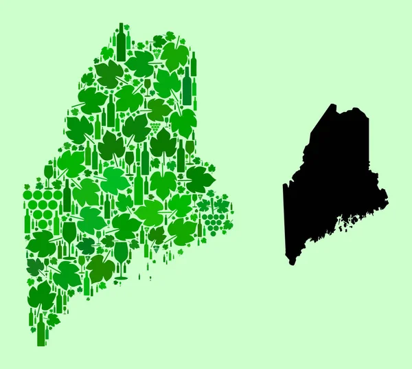 Mappa dello Stato del Maine - Mosaico di Vino e Foglie d'Uva — Vettoriale Stock
