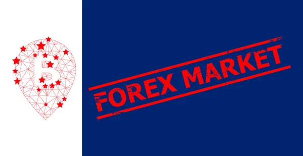 Forex Market Grunge Seal και Bitcoin Map Πόιντερ Πολύγωνο Mesh — Διανυσματικό Αρχείο