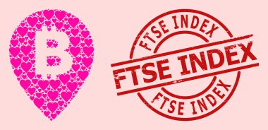 Desenli Ftse İndeks Damgası ve Pembe Güzel Bitcoin Haritası İşaretleyici Mozaiği