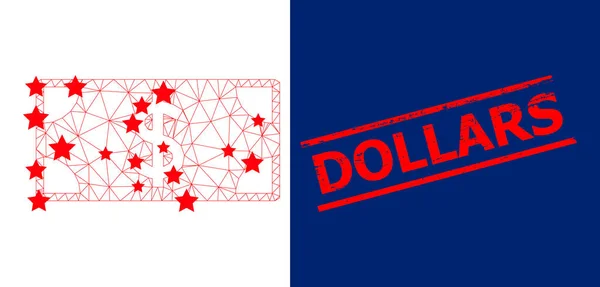 Dollars Scratched Stamp and Dollar Banknote Polygonal Mesh — 스톡 벡터