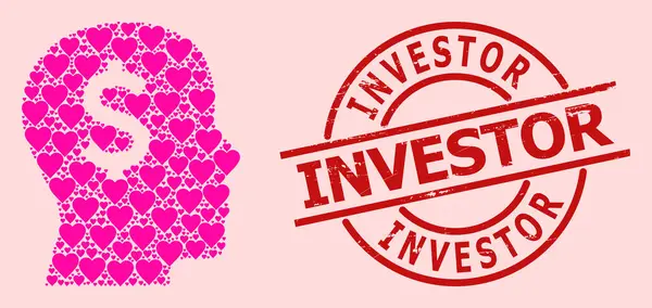 Distress Investor Badge en Pink Lovely Banker Head Collage — Stockvector
