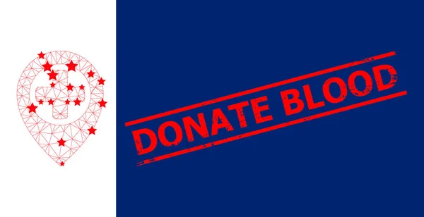 Spenden Sie Blut zerkratzten Stempel und Krankenhaus-Karte Zeiger Polygonales Netz — Stockvektor