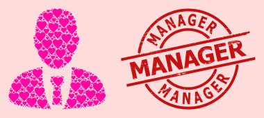 Lastik Müdür Stamp ve Pembe Sevgililer Günü Yöneticisi Mozaiği