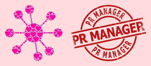 Scratched Pr Manager Stamp Seal and Pink Valentine Node Relations Mosaic — Stock Vector