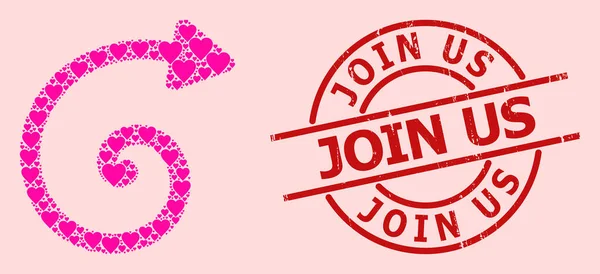 Distress Joignez-vous à nous Badge et rose Valentine Spiral Arrow Collage — Image vectorielle