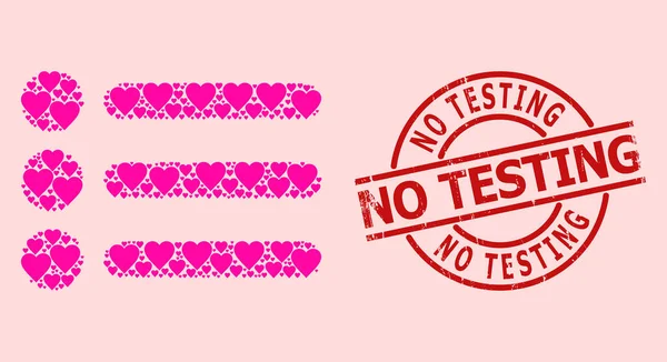 Getextureerd Geen Testen Stempel Zegel en Roze Valentijn Lijst Items Collage — Stockvector