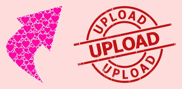 Grunge Upload Seal and Pink Love Upload Arrow Mosaic — Stock Vector