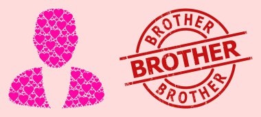 Grunge Kardeş Damga ve Pembe Aşk Adamı Mozaiği