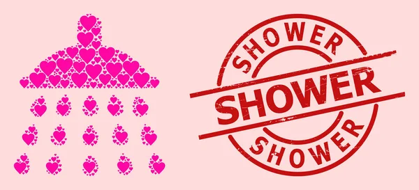 Emblema de chuveiro riscado e rosa Valentine Shower Mosaic — Vetor de Stock