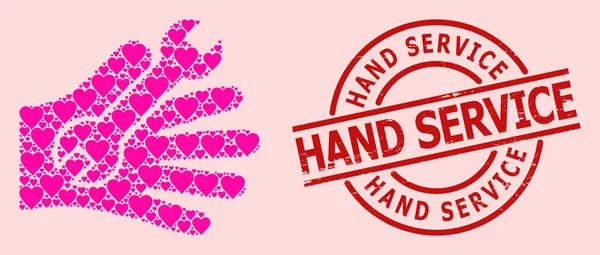 Getextureerde Hand Service Stempel en roze Mooie Reparatie Service Hand Mozaïek — Stockvector