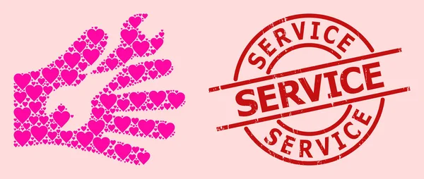 Distress Service Seal en Pink Lovely Wrench Service Hand Collage — Stockvector