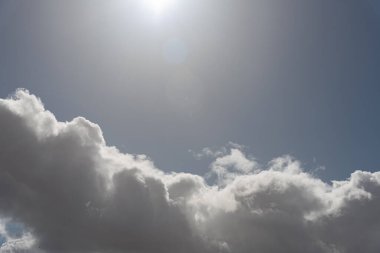 Gökyüzündeki bulutlar. Bulutlarla dolu bir gökyüzünün muhteşem manzarası. Bulutlu bir gökyüzünün derinliği ve üç boyutlu.