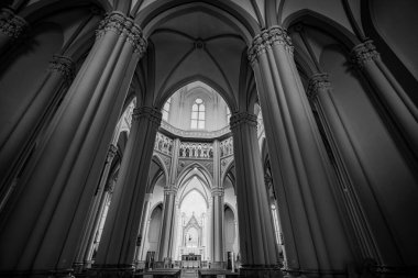 Castelpetroso, Molise. Madonna Addolorata 'nın mabedi. 28 Eylül 1890 'da ilk taşın atılmasıyla başlayan ve 1975' te tamamlanan mabet neo-gotik olarak inşa edilmiştir..