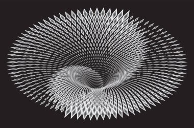 Tünel ya da solucan deliği. Dijital telgraf tüneli. Üç boyutlu tünel ızgarası. Arkaplan soyut vektör resmi