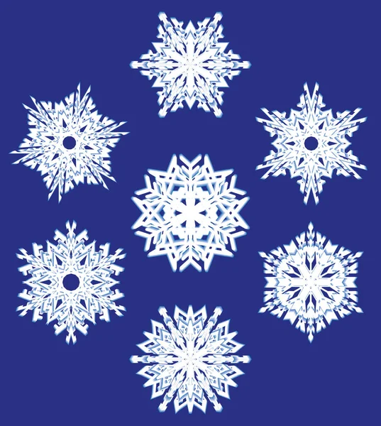 Ensemble Flocons Neige Blancs Sur Fond Bleu Image Vectorielle — Image vectorielle