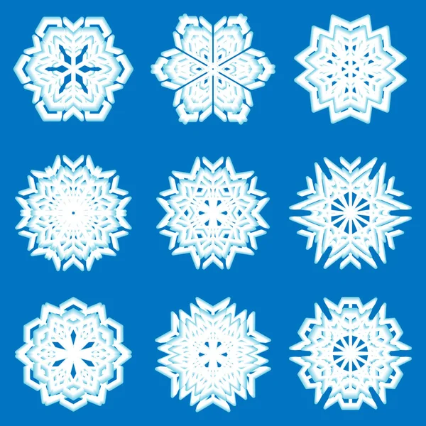 Ensemble Flocons Neige Blancs Sur Fond Bleu Image Vectorielle — Image vectorielle