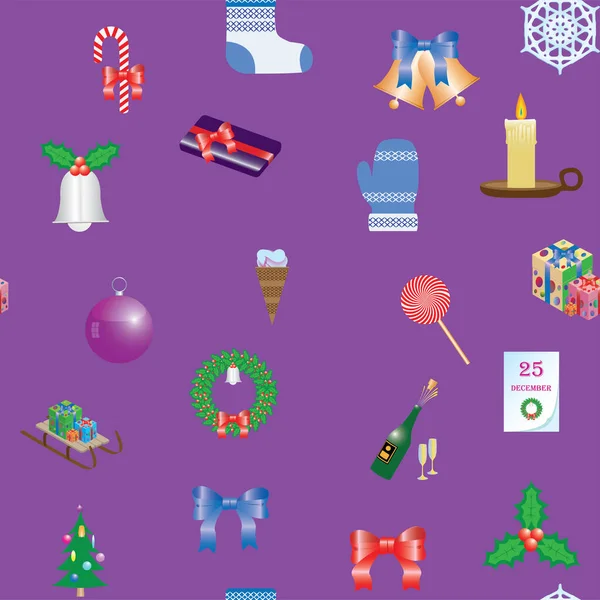 Patrón Sin Costuras Con Iconos Símbolos Navideños Ilustración Vectorial — Vector de stock