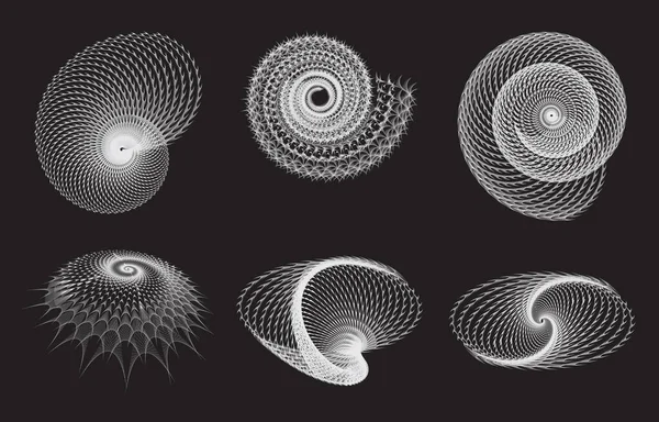 Kroplony Półton Wektorowe Spiralne Wzory Ustawione Stipple Dot Tła — Wektor stockowy