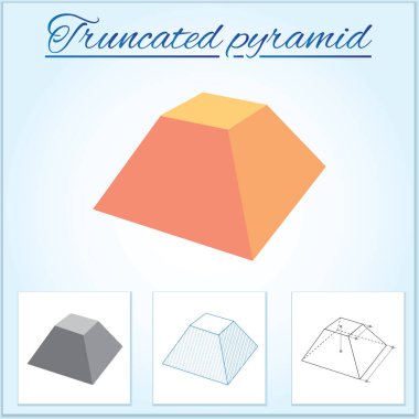 Sıkıştırılmış piramit. Hacim geometrik figürün bu tür nesnelerden oluşan bir görüntüsü. Vektör illüstrasyonu