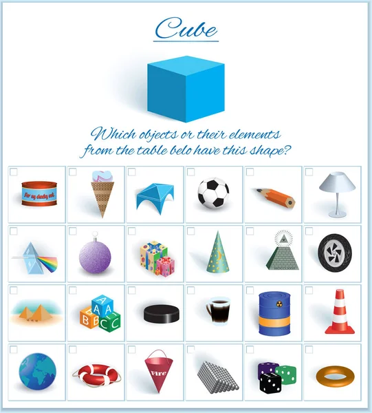 Cube Logical Task Image Volumetric Geometrical Figure Examples Objects Form — Stock Vector