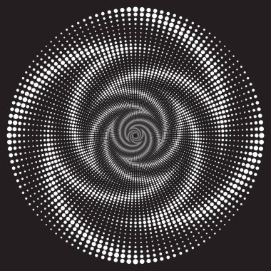 Noktalı Yarım Tonlu Vektör Döner Deseni ya da Doku. Siyah Çemberli Nokta Arkaplanı
