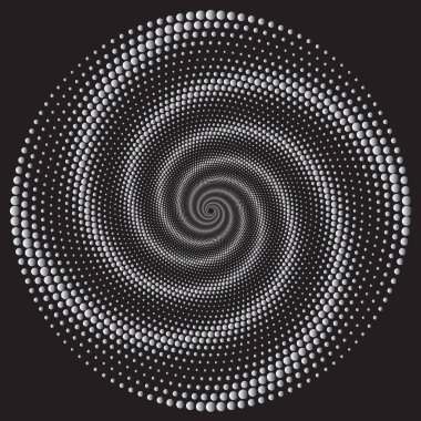 Noktalı Yarım Tonlu Vektör Döner Deseni ya da Doku. Beyaz Daireli Nokta Arkaplanı