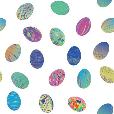 Kusursuz bir geçmişi var. Beyaz zemin üzerinde çok renkli paskalya yumurtaları, Vektör illüstrasyonu