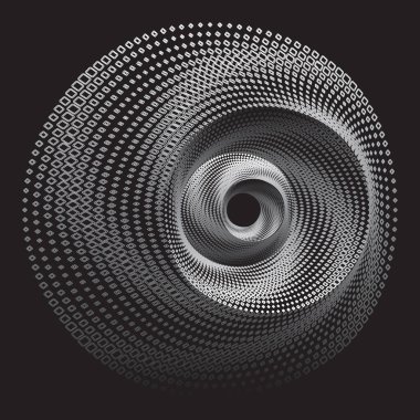 Noktalı Yarım Tonlu Vektör Döner Deseni ya da Doku. Çemberli Nokta Arkaplanı