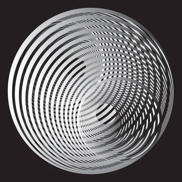 Elemento Diseño Espiral Blanco Negro Rayas Abstractas Círculos Con Gradiente — Vector de stock