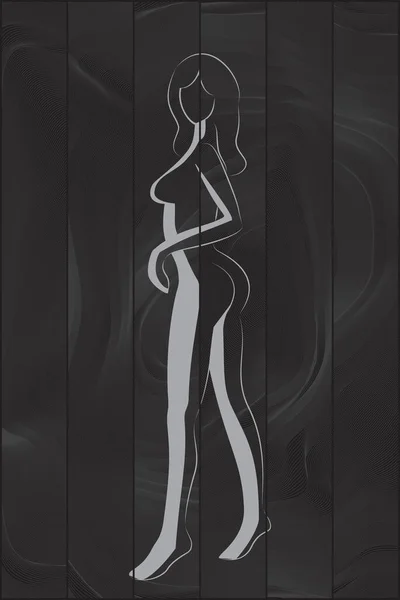 Серый Контур Красивой Женщины Фоне Обугленной Текстуры Дерева Естественным Узором — стоковый вектор