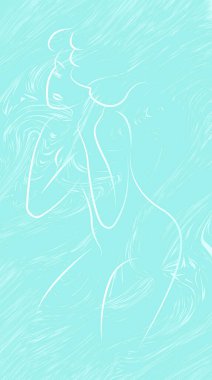 Gradyan hatları güzel kadın, el çizimi çizimi. Açık renkli grange soyut arkaplan. Mobil için modern ekran vektör tasarımı