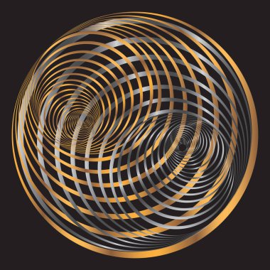 Soyut tasarım öğesi. Altın ve gümüş çizgili küreler. Vektör illüstrasyonu