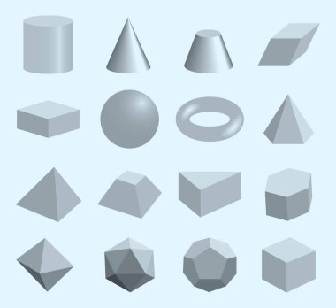 Hacim geometrik şekiller kümesi. Vektör illüstrasyonu