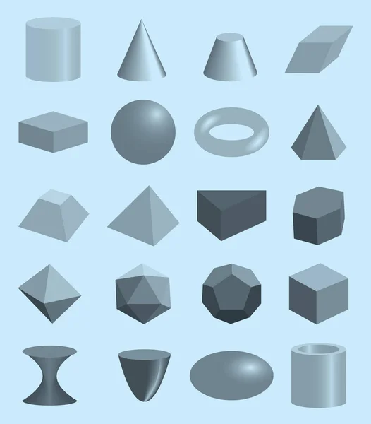 Conjunto Formas Volumétricas Geométricas Cinzentas Ilustração Vetorial — Vetor de Stock