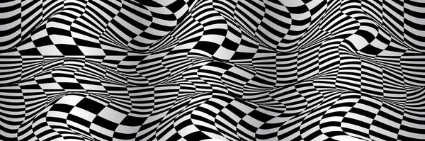 Доска Волн Клетке Абстрактные Черно Белые Иллюзии Шаблон Фон Волнистым — стоковый вектор