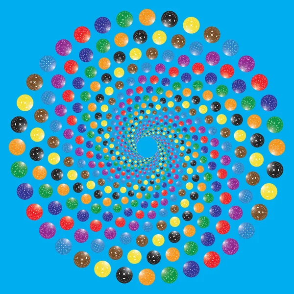 Patrón Espiral Vectorial Fondo Con Esferas Multicolores — Vector de stock