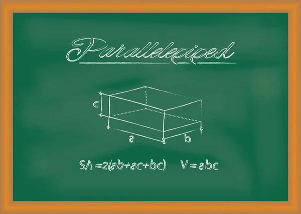 Parallelepiped Tekening Van Geometrische Figuur Formules Voor Berekening Van Oppervlakte — Stockvector