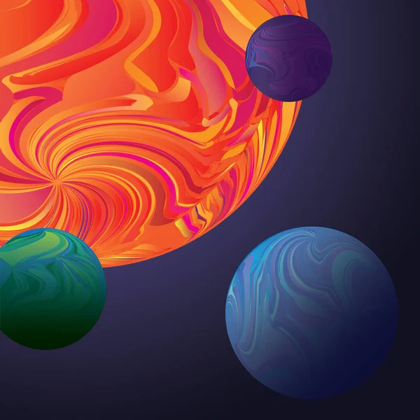 Sistema Planetario Fondo Abstracto Esferas Colores Con Gradiente Tiras Onduladas — Vector de stock