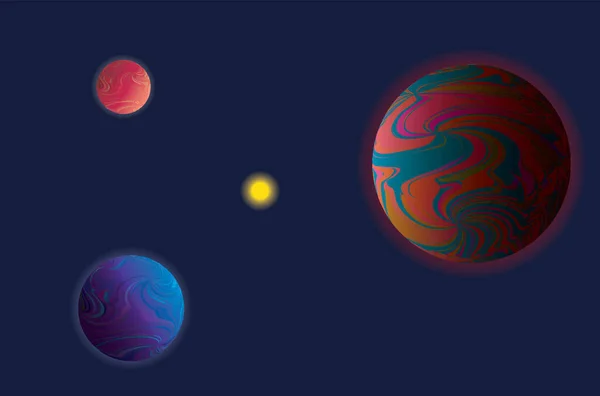 行星系统 摘要背景 带有渐变和波浪形条纹的彩色球体 矢量说明 — 图库矢量图片
