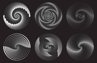 Fütürist tasarım elementleri, süsler. Spiral desenler. Vektör illüstrasyonu