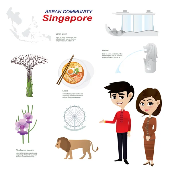 Cartoon infographic van singapore asean Gemeenschap. — Stockvector