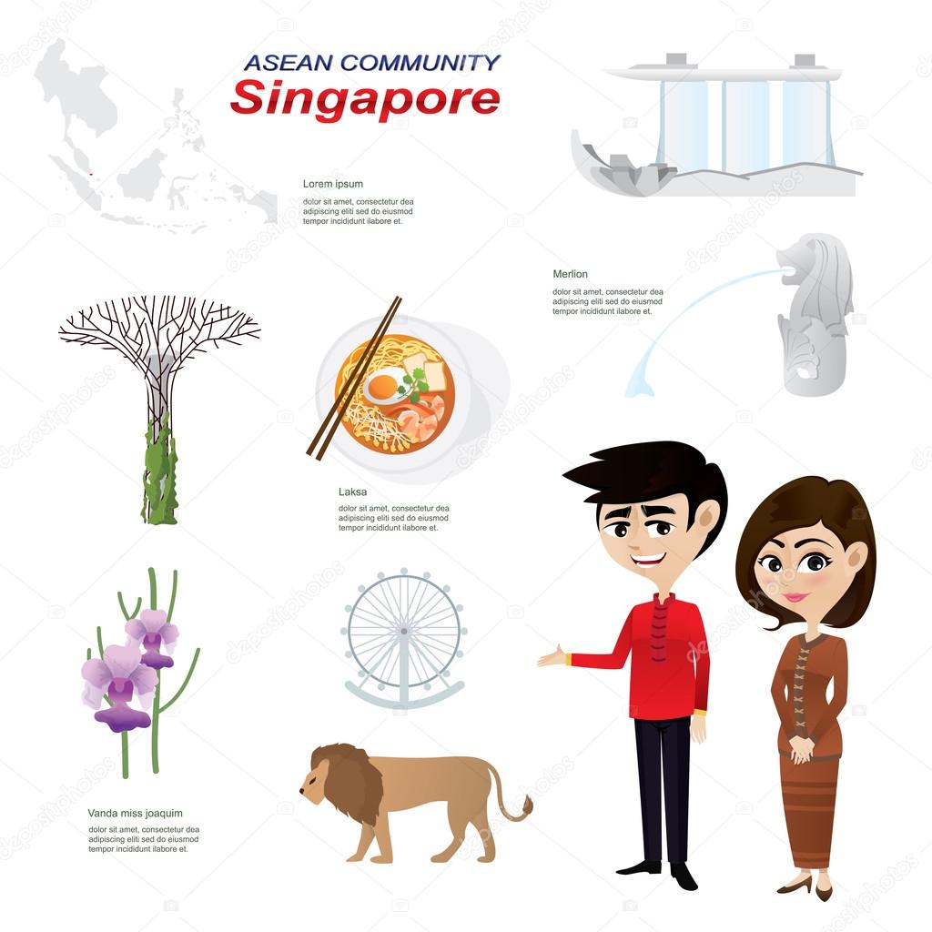 cartoon infographic of singapore asean community.