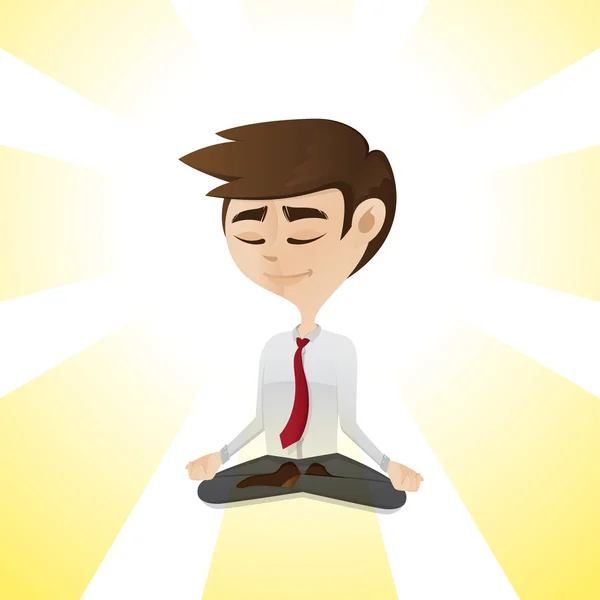 Çizgi film işadamı tarafından cross-legged meditasyon rahatlatıcı varsaymak — Stok Vektör