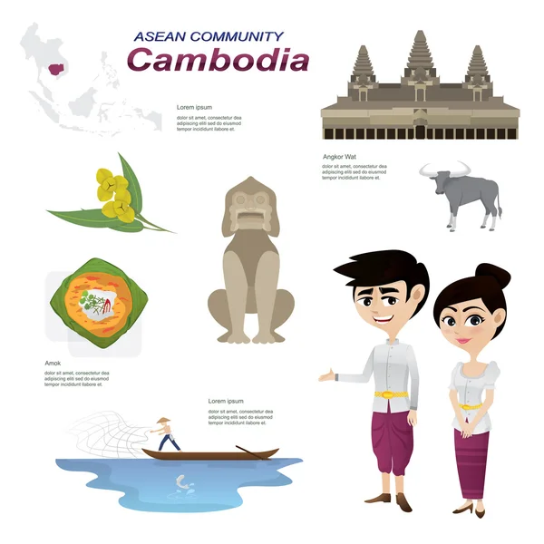 Infografía de dibujos animados de cambodia asean community . — Vector de stock