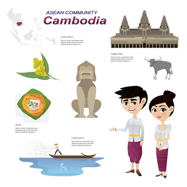 cartoon infographic of cambodia asean community.