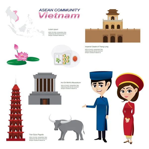 Infográfico de desenhos animados da comunidade asean vietnam . Vetores De Stock Royalty-Free