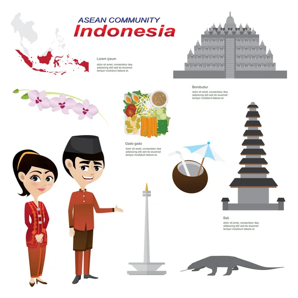 Rajzfilm infographic Indonézia asean Közösség. Stock Vektor