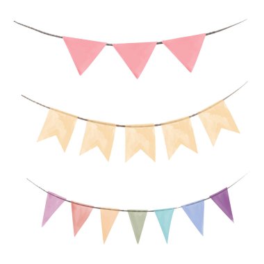 Renkli parti bayrağı koleksiyonunun suluboya çizimi