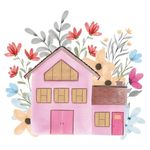 Acuarela Hogar Dulce Hogar Concepto Ilustración Con Flor — Vector de stock