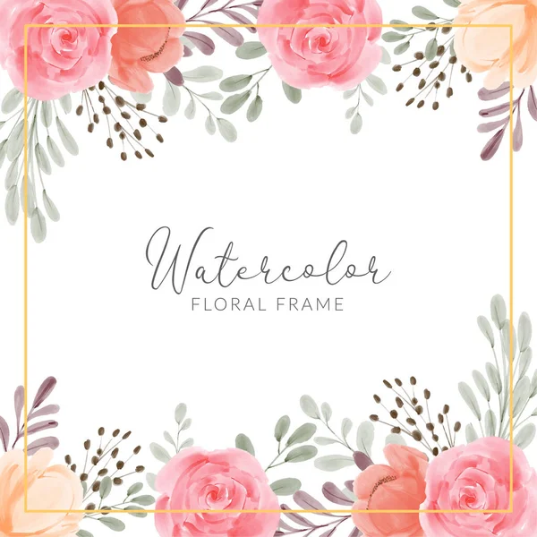 Cadre Floral Avec Fleur Pivoine Rose Aquarelle Peinte Main Illustration — Image vectorielle